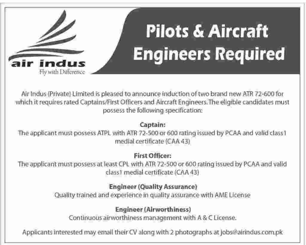 Air Indus Islamabad Jobs 2023 Male/Female Captain, First Officer www.airindus.com.pk