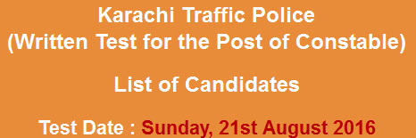 Karachi Traffic Police Constable NTS Written Test Result 2023 21st August