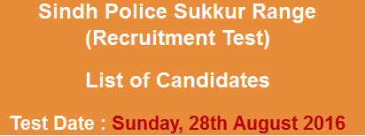 Sindh Police Sukkur, Ghotki, Khairpur Constable Jobs NTS Test Result 2024