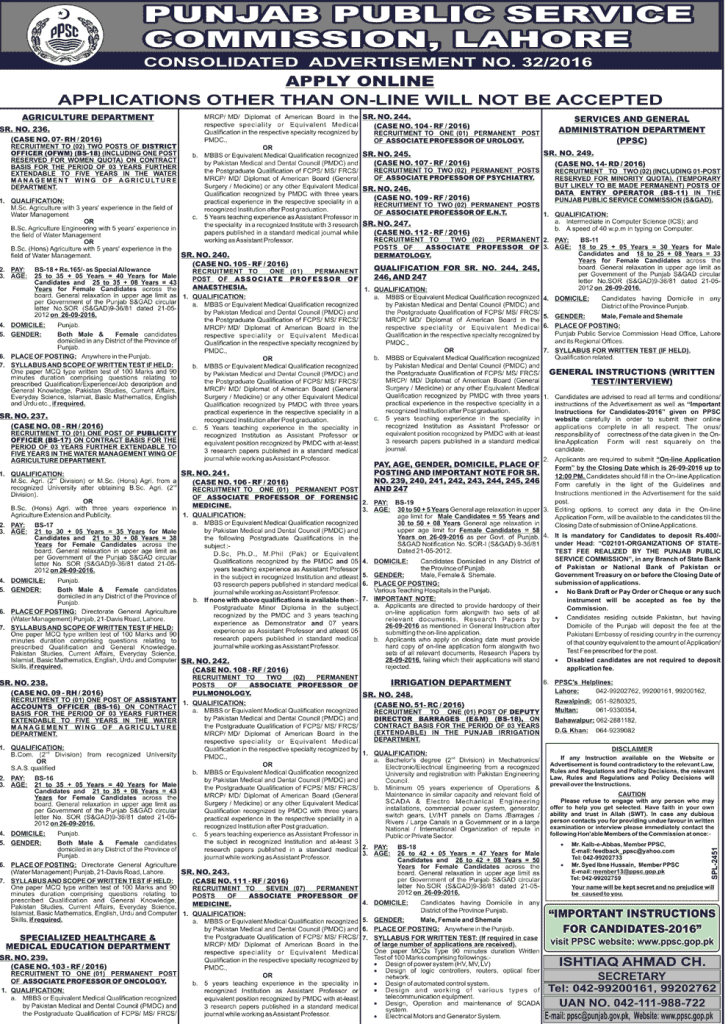PPSC Jobs 2024 Agriculture, Irrigation, Healthcare Department Online Apply