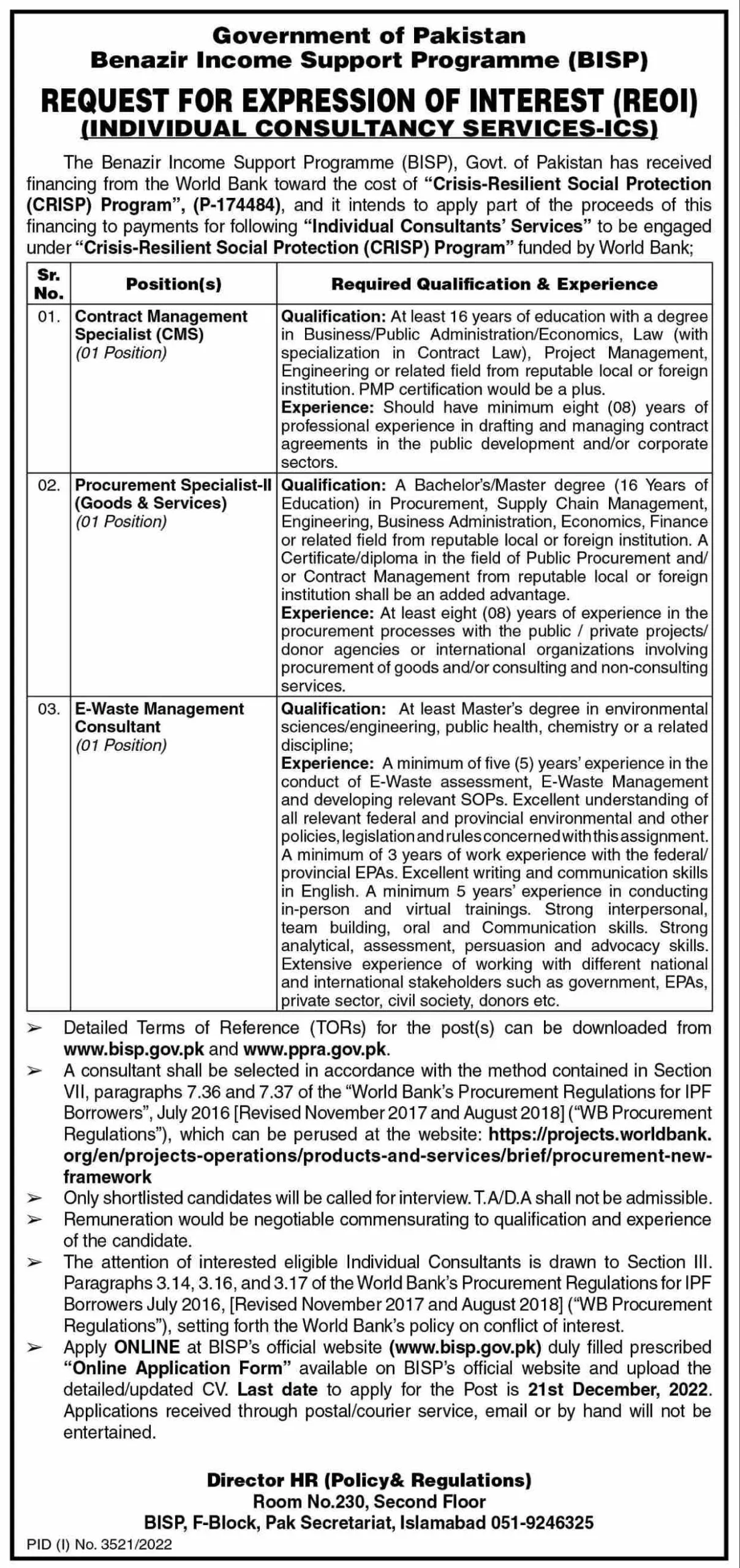 Benazir Income Support Programme BISP Jobs 2023 Application Form