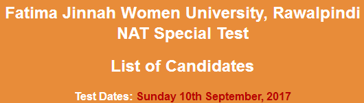 Fatima Jinnah Women University NTS NAT, GAT Test Result 2024 10th September