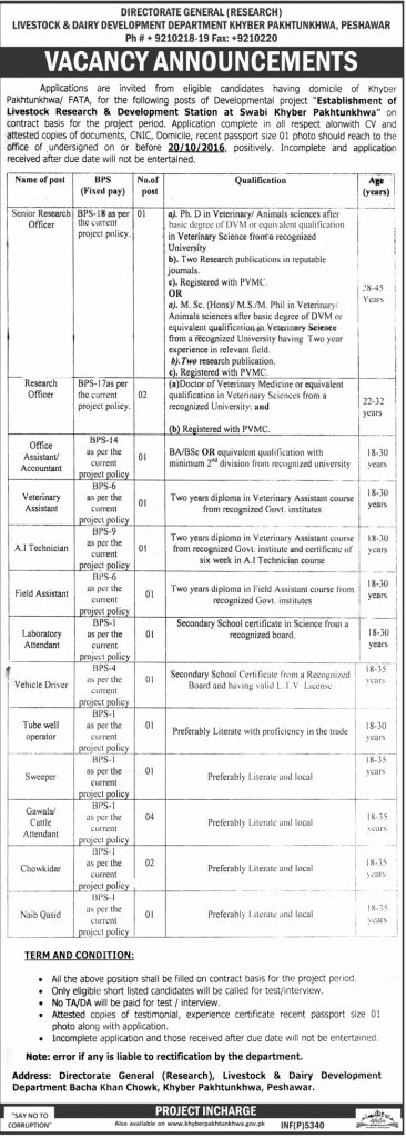 Livestock Dairy Development Department KPK Peshawar Jobs 2024 October Advertisement