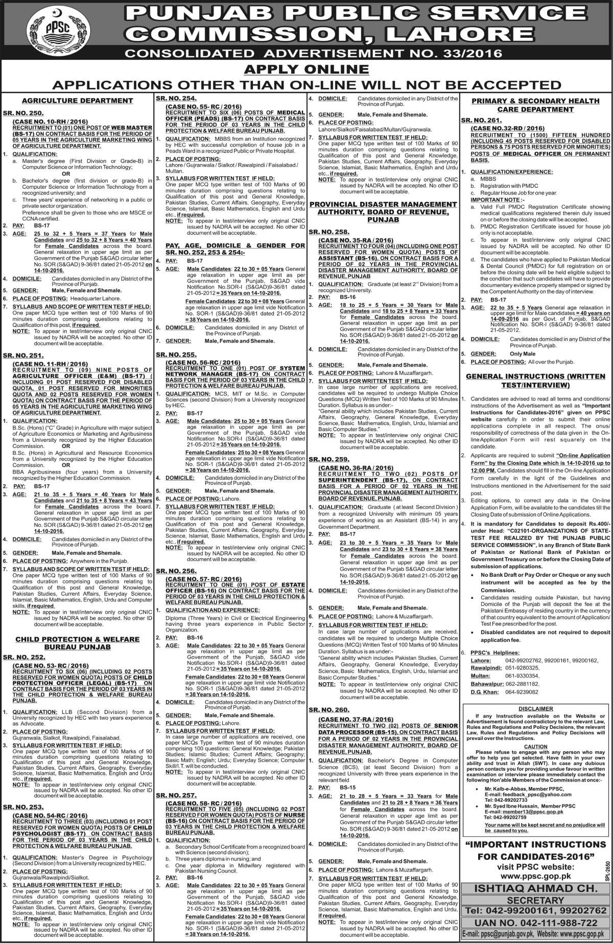 PPSC GOVT Jobs 2024 October Advertisement Male/Female Various Department www.ppsc.gop.pk