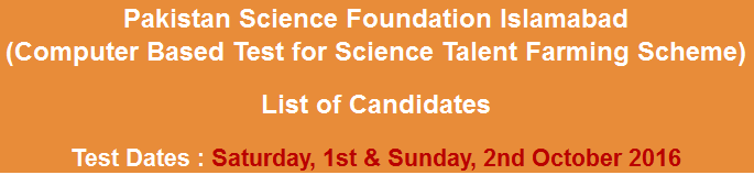 Pakistan Science Foundation Scholarship Computer Based NTS Test Result 2024