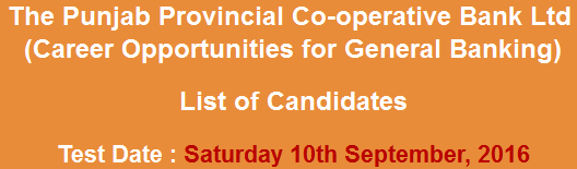 Punjab Provincial Cooperative Bank Officers OG 3 NTS Test Result 2023 10th September