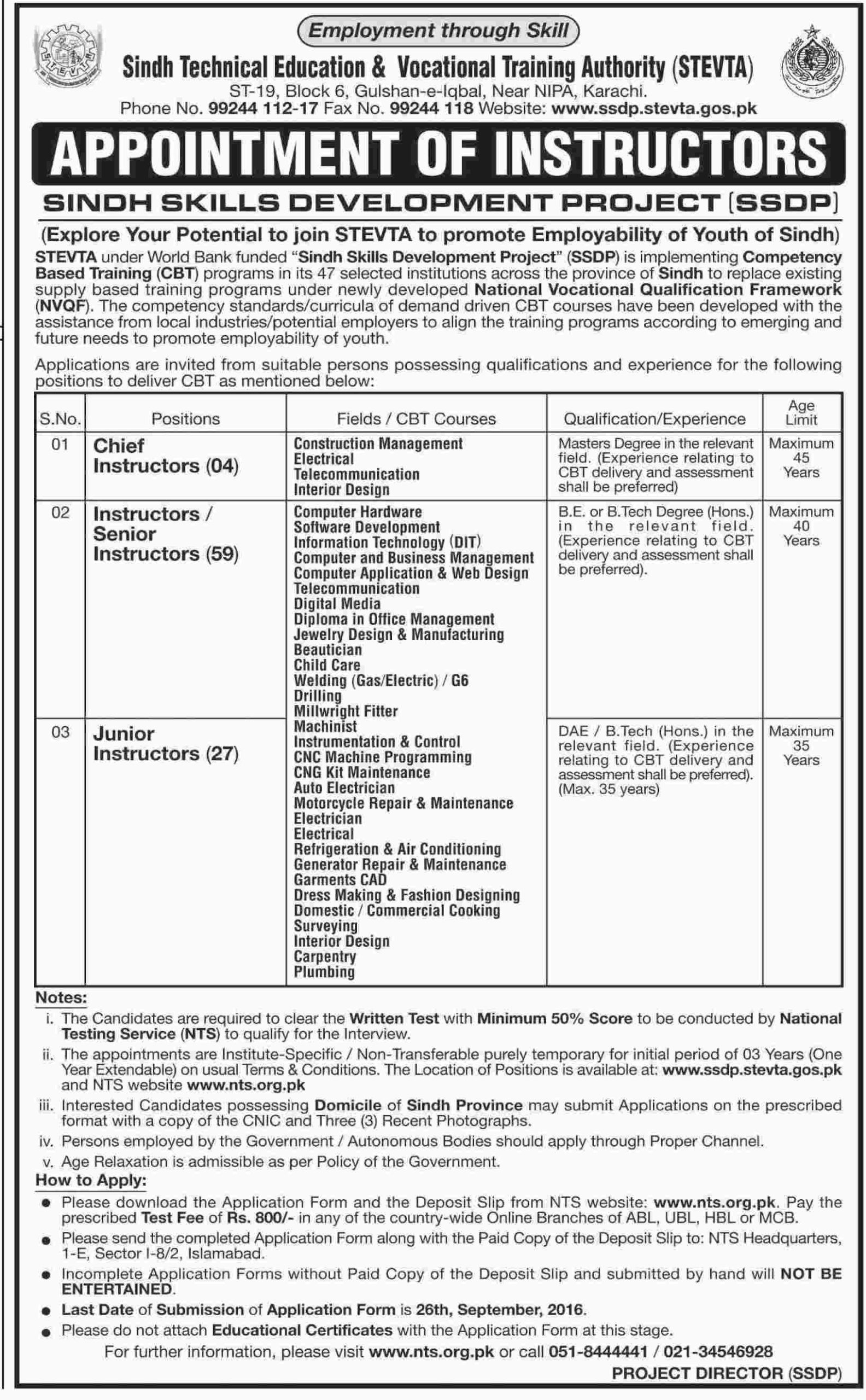 Sindh Technical Education and Vocational Training Authority Jobs 2023 stevta Advertisement