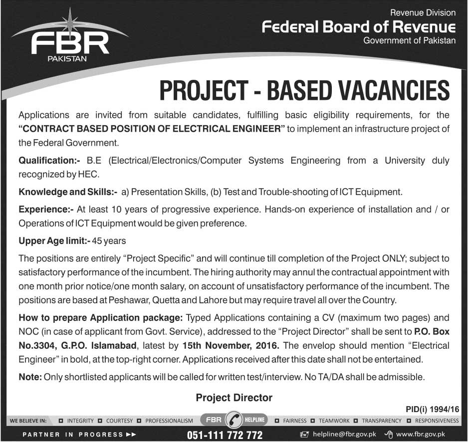 FBR Jobs 2024 Federal Board Of Revenue Islamabad Interview Date Form