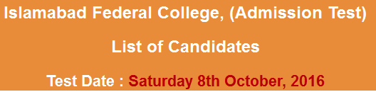 Islamabad Federal College Admission NTS Entry Test Result 2023 8th October