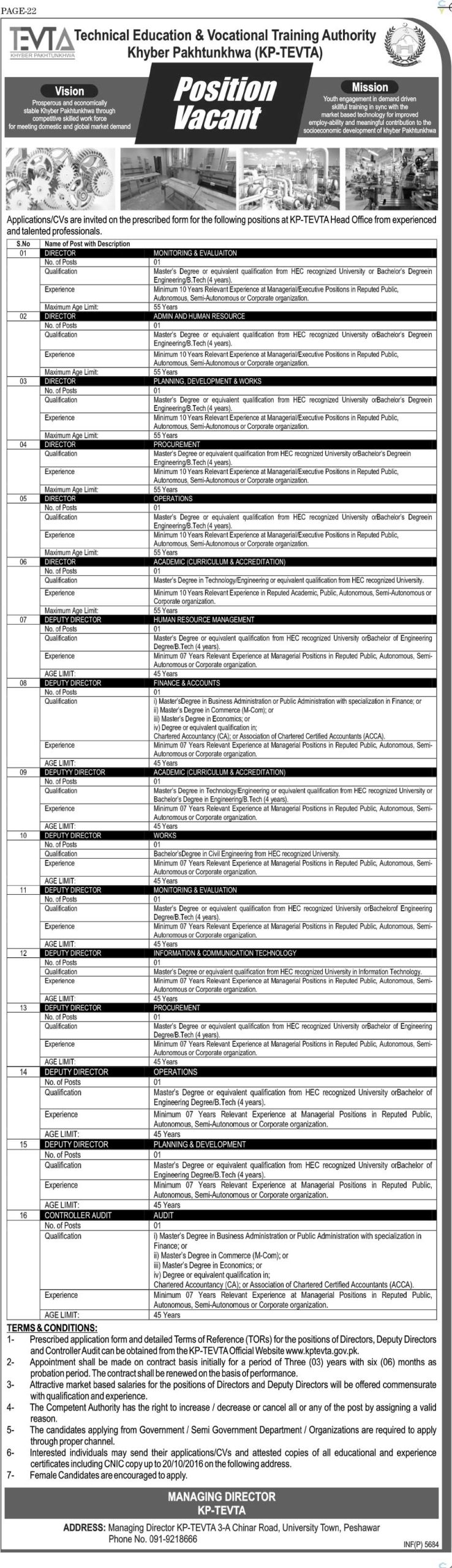 TEVTA Pakistan jobs 2024 in KPK Application Form October Latest Advertisement