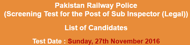 Pakistan Railway Police Sub Inspector Legal NTS Test Result 2024 27th November
