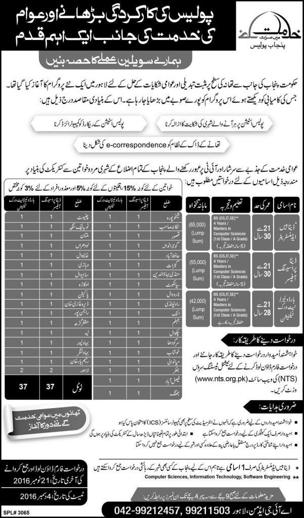 Punjab Police Data Processing Officer, Network Technician Jobs 2024 NTS Application Form Online