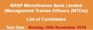NRSP Microfinance Bank Limited MTO NTS Test Result 2023 20th November