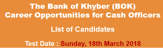 Bank of Khyber BOK BDO, Cash Officer NTS Test Result 2023 18th March