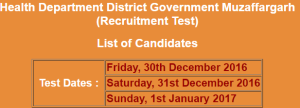 Health Department Muzaffargarh Jobs NTS Test Result 2023-2017 30th, 31st December, 1st January