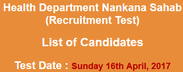Health Department Nankana Sahib Jobs NTS Test Result 2023 16th April