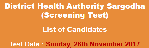 Health Department Sargodha Jobs NTS Test Result 2023 26th November