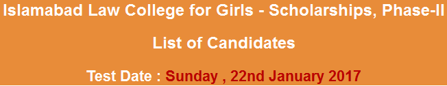 Islamabad Law College For Girls NTS Scholarship Test Result 2023 22nd January