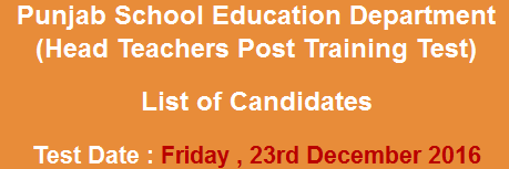 Punjab School Education Department Head Teacher NTS Test Result 2023 23rd December