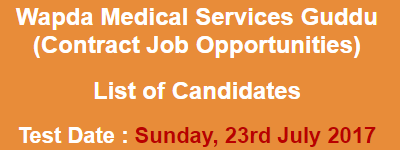 WAPDA Hospital Guddu Jobs NTS Test Result 2024 23rd July