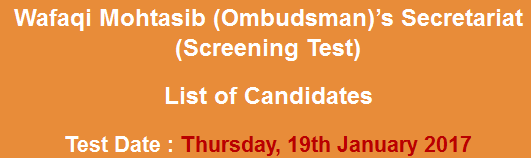 Wafaqi Mohtasib Ombudsman Secretariat Jobs NTS Test Result 2023 19th January