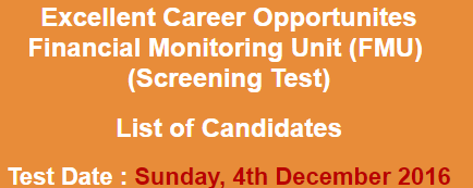Financial Monitoring Unit FMU Jobs NTS Test Result 2023 4th December