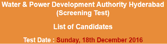 WAPDA Hyderabad Jobs NTS Test Result 2024 18th December