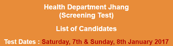 Health Department Jhang Jobs NTS Test Result 2024 7th, 8th JanuaryHealth Department Jhang Jobs NTS Test Result 2024 7th, 8th January