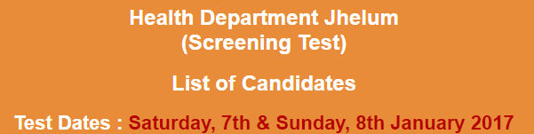 Health Department Jhelum Jobs NTS Test Result 2023 7th, 8th January