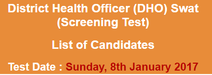 District Health Officer DHO Swat Jobs NTS Test Result 2024 8th January