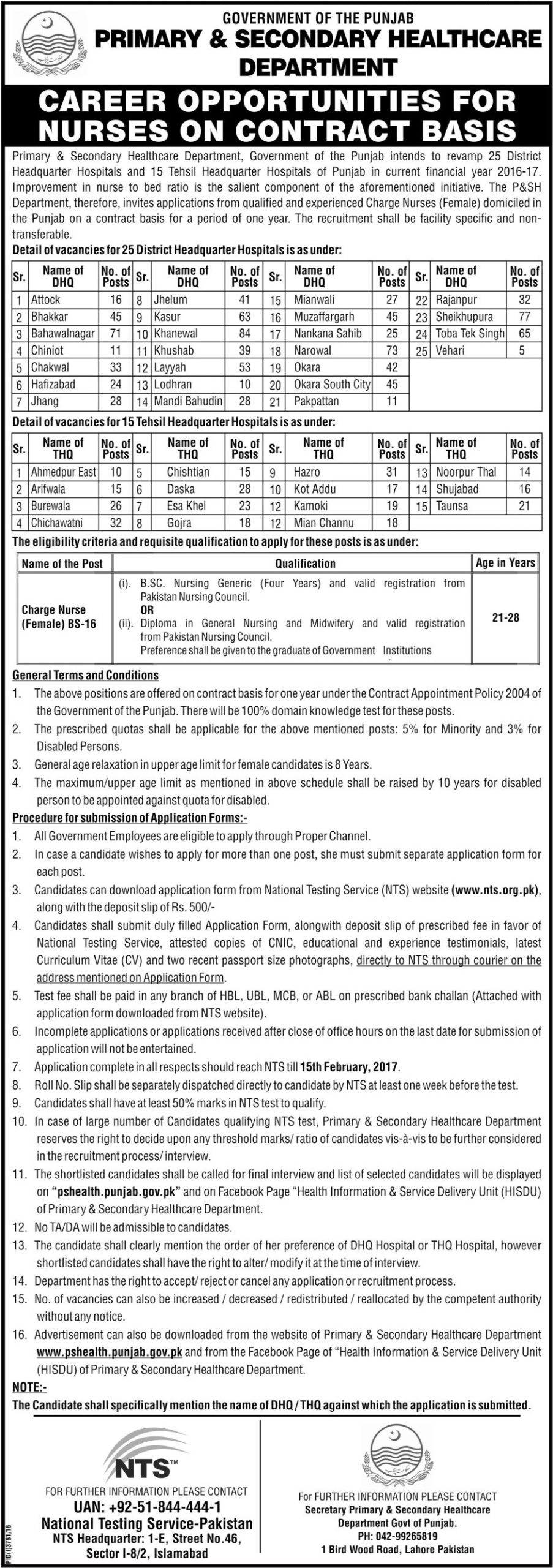 Charge Nurse Female Jobs 2024 NTS Primary and Secondary Healthcare Department