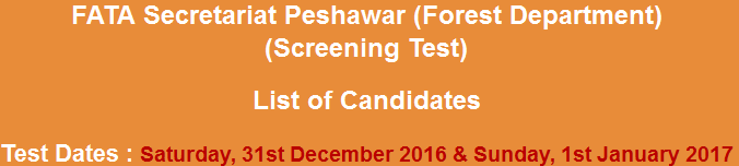 FATA Secretariat Peshawar Forest Department Jobs NTS Test Result 2023-2017