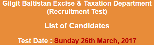 Gilgit Baltistan Excise and Taxation Department Jobs NTS Test Result 2024 26th March