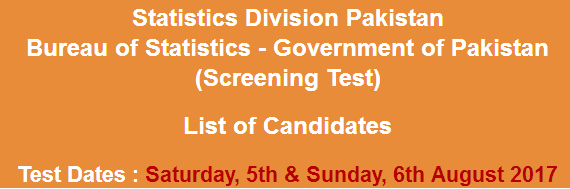 Pakistan Bureau Of Statistics Jobs NTS Test Result 2024 5th, 6th August