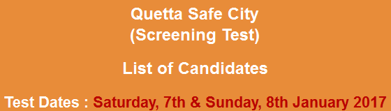 Quetta Safe City Project Jobs NTS Test Result 2023 7th, 8th January