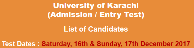 University of Karachi UOK Bachelor NTS Admission Test Result 2024 16th, 17th December