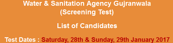 WASA Gujranwala Jobs NTS Test Result 2024 28th, 29th January