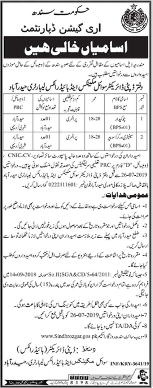 Irrigation Department Sindh Karachi Jobs 2024 Interview Application Form