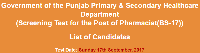 Primary, Secondary Healthcare Pharmacist Jobs NTS Test Result 2023 17th September