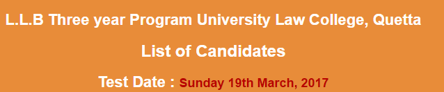 University Law College Quetta LLB Admission NTS Test Result 2023 19th March
