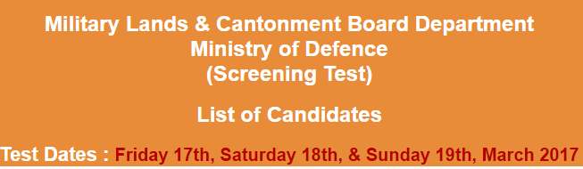 Military Lands And Cantonment Department Jobs NTS Test Result 2023 17,18th, 19th March