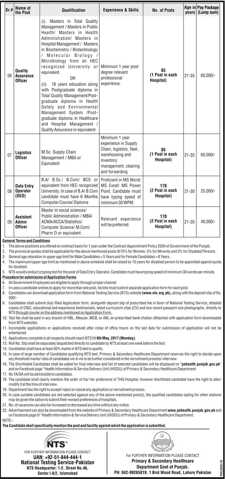 NTS Government Jobs 2023 Primary And Secondary Healthcare Department Form