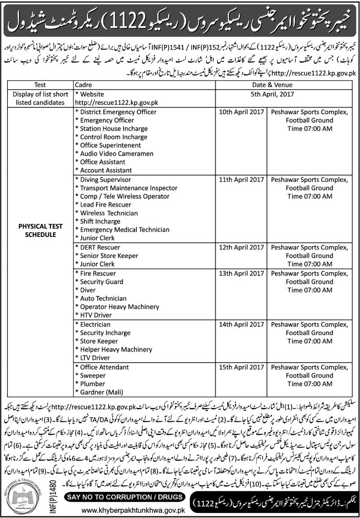 KPK Rescue 1122 Jobs 2023 Application Form Physical Test Last Date