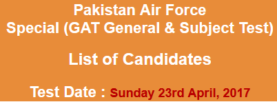 Pakistan Air Force PAF NTS Special GAT General, Subject Test Result 2023