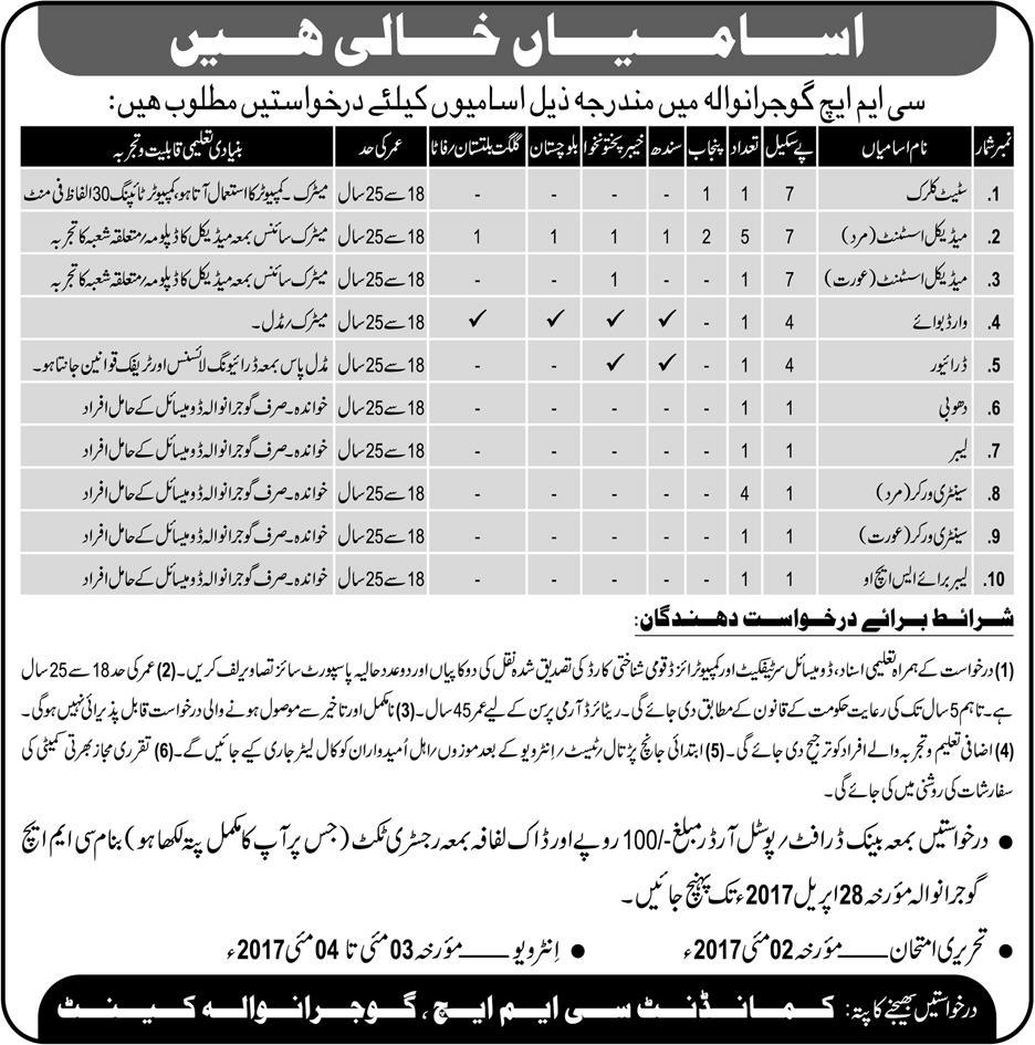 Pakistan Army CMH Gujranwala Jobs 2024 How to Join Pak Army Cantt Department
