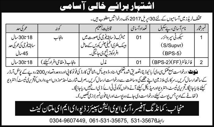 Pakistan Army Aviation Jobs 2023 Security Supervisor for Matric Pass Soldiers