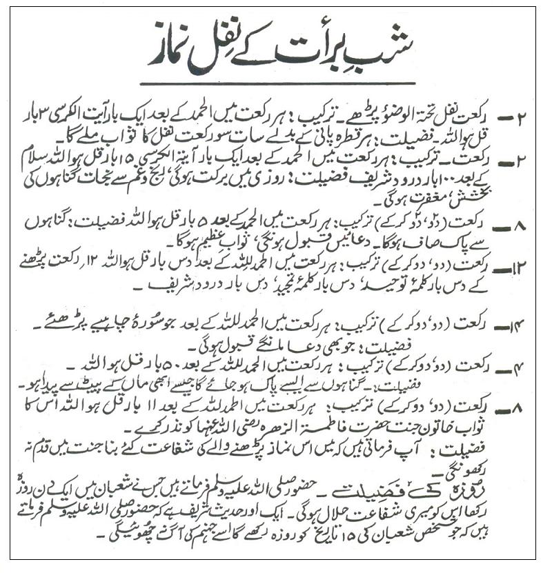 Shab e Barat Nawafil Nafil Namaz Tarika In Urdu, English Shab e Barat Nawafil Nafil Namaz Tarika In Urdu, English