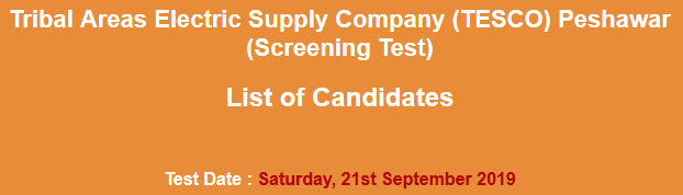 TESCO Peshawar NTS Test Result 2023 21st September Tribal Areas Electric Supply Company