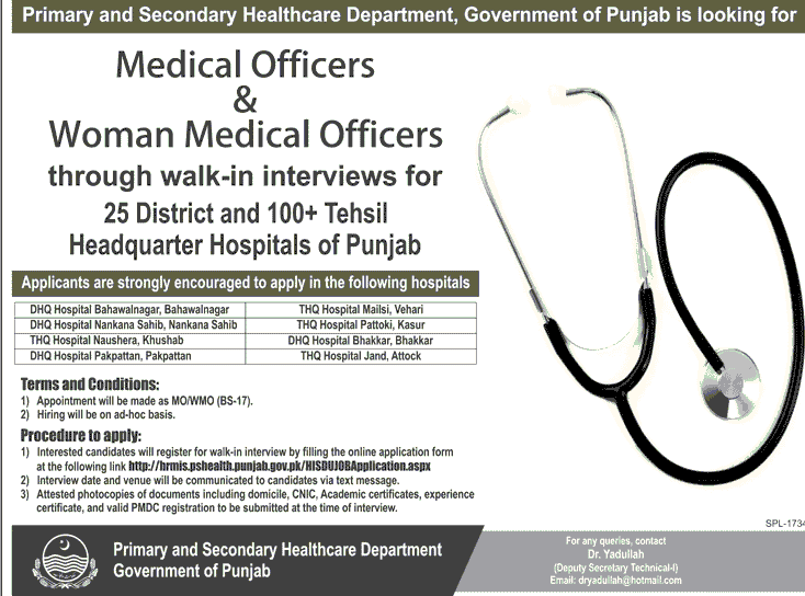 Medical Officer, Women Medical Officer Jobs 2023 Primary and Secondary Education department 