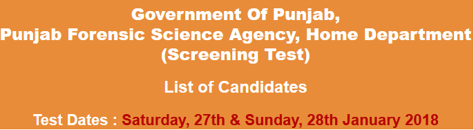 Punjab Forensic Science Agency Jobs NTS Test Result 2024 27th, 28th January